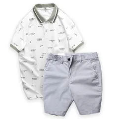 Set Bộ Nam Quần Short Kaki Lưng Thun Phối Áo Thun Polo Nam Cổ Bẻ Hoạ Tiết
