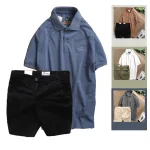Set Bộ Nam Quần Short Kaki Phối Áo Cổ Bẻ Thêu Chữ Cao Cấp