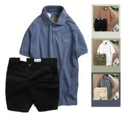 Set Bộ Nam Quần Short Kaki Phối Áo Cổ Bẻ Thêu Chữ Cao Cấp