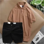 Set Bộ Nam Quần Short Kaki Phối Áo Cổ Bẻ Thêu Chữ Cao Cấp