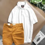 Set Bộ Nam Quần Short Kaki Phối Áo Cổ Bẻ Thêu Chữ Cao Cấp