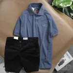 Set Bộ Nam Quần Short Kaki Phối Áo Cổ Bẻ Thêu Chữ Cao Cấp