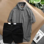 Set Bộ Nam Quần Short Kaki Phối Áo Cổ Bẻ Thêu Chữ Cao Cấp