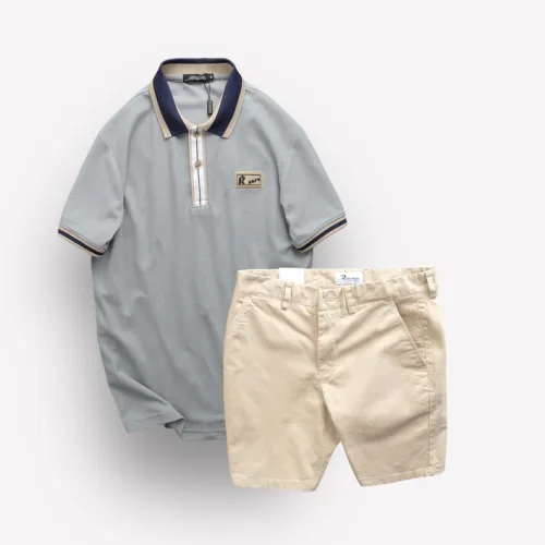 Set Bộ Nam Quần Short Kaki Phối Áo