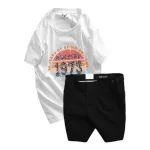 Set Bộ Nam Quần Short Kaki Phối Cúc Áo Thun Cổ Tròn In 1973