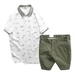 Set Bộ Nam Quần Short Kaki Phối Cúc và Áo Thun Polo Cổ Bẻ Pack Horse In Hoạ Tiết