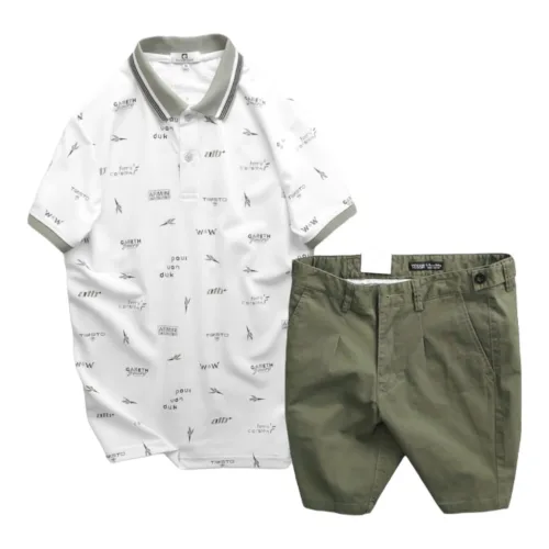 Set Bộ Nam Quần Short Kaki Phối Cúc và Áo Thun Polo Cổ Bẻ Pack Horse In Hoạ Tiết