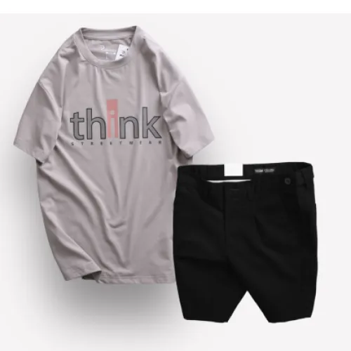 Set Bộ Nam Quần Short Kaki Phối Nút và Áo Thun Cổ Tròn In Chữ Big Size