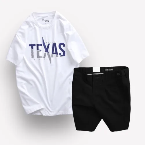 Set Bộ Nam Quần Short Kaki Phối Nút và Áo Thun Cổ Tròn In Chữ Big Size
