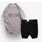 Set Bộ Nam Quần Short Kaki Phối Nút và Áo Thun Cổ Tròn In Chữ Big Size