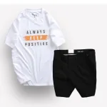 Set Bộ Nam Quần Short Kaki Phối Nút và Áo Thun Cổ Tròn In Chữ Big Size