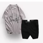 Set Bộ Nam Quần Short Kaki Phối Nút và Áo Thun Cổ Tròn In Chữ Big Size