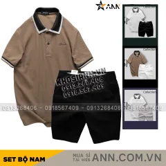 Set Bộ Nam Quân Short Kaki Rurumen Cao Cấp Phối Áo Thun Polo Cổ Bẻ Thêu Chữ Shark