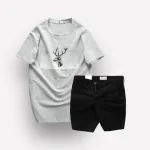 Set Bộ Nam Quần Short Kaki Rurumen Phối Áo Thun Cổ Tròn In Hình Tuần Lộc