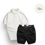 Set Bộ Nam Quần Short Kaki Túi Hộp Phối Áo Thun Cá Sấu Cổ Bẻ Viền Tay