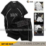 Set Bộ Nam Quần Short Phối Áo Thun Cổ Tròn Pack Hourse In Chữ Think Viền Sọc