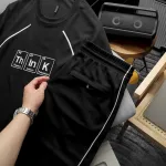 Set Bộ Nam Quần Short Phối Áo Thun Cổ Tròn Pack Hourse In Chữ Think Viền Sọc