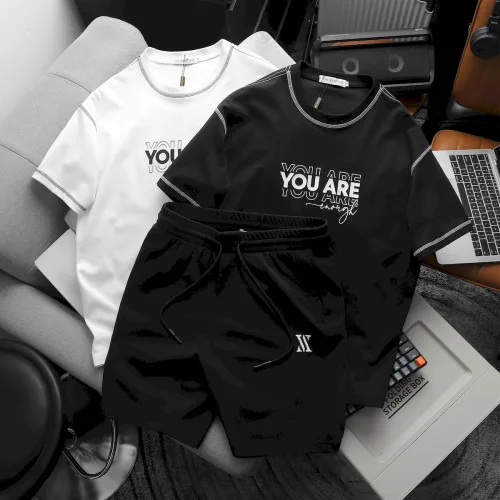 Set Bộ Nam Quần Short Thun Pack Horse Áo Thun Cổ Tròn In Chữ You Are Enough