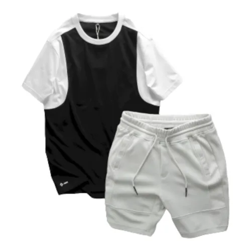 Set Bộ Nam Quần Short Thun Sọc Ngang Chữ Phối Áo Cổ Tròn Tay Màu