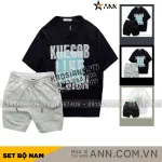 Set Bộ Nam Quần Short Thun Viền Sọc Áo Thun Cổ Tròn Pack Horse Oversize In Chữ Sọc