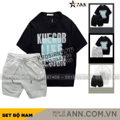 Set Bộ Nam Quần Short Thun Viền Sọc Áo Thun Cổ Tròn Pack Horse Oversize In Chữ Sọc