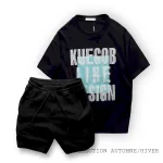 Set Bộ Nam Quần Short Thun Viền Sọc Áo Thun Cổ Tròn Pack Horse Oversize In Chữ Sọc