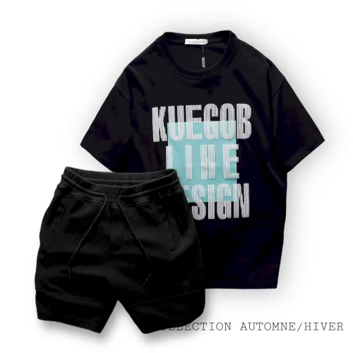 Set Bộ Nam Quần Short Thun Viền Sọc Áo Thun Cổ Tròn Pack Horse Oversize In Chữ Sọc