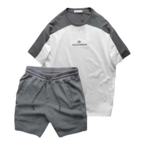 Set Bộ Nam Quần Short Thun Viền Sọc Phối Áo Thun Cổ Tròn Ovesize Thêu Chữ Pack Horse