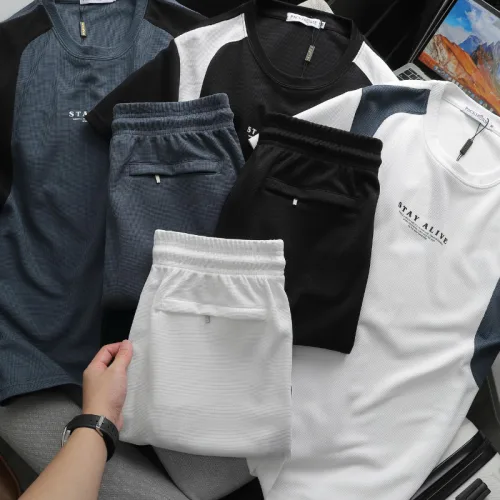 Set Bộ Nam - Set Bộ Áo Thun Nam Cổ Tròn In Chữ Trước Ngực & Quần Short Phối Sọc Màu Cao Cấp Bigsize