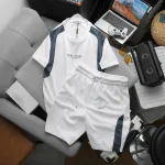 Set Bộ Nam - Set Bộ Áo Thun Nam Cổ Tròn In Chữ Trước Ngực & Quần Short Phối Sọc Màu Cao Cấp Bigsize