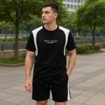Set Bộ Nam - Set Bộ Áo Thun Nam Cổ Tròn In Chữ Trước Ngực & Quần Short Phối Sọc Màu Cao Cấp Bigsize