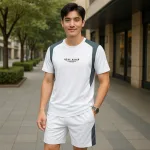 Set Bộ Nam - Set Bộ Áo Thun Nam Cổ Tròn In Chữ Trước Ngực & Quần Short Phối Sọc Màu Cao Cấp Bigsize