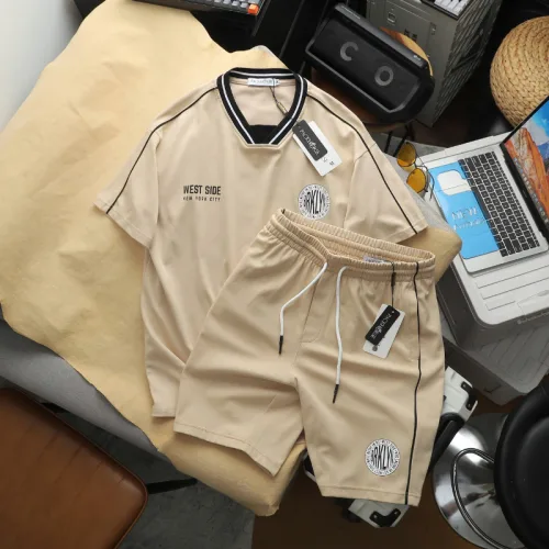 Set Bộ Nam - Set Bộ Áo Thun Nam Cổ Tròn In Logo Trước Ngực & Quần Short Phối Sọc Đen Trẻ Trung Bigsize