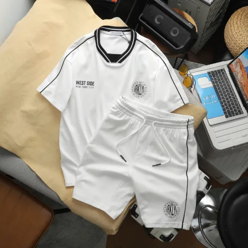 Set Bộ Nam - Set Bộ Áo Thun Nam Cổ Tròn In Logo Trước Ngực & Quần Short Phối Sọc Đen Trẻ Trung Bigsize