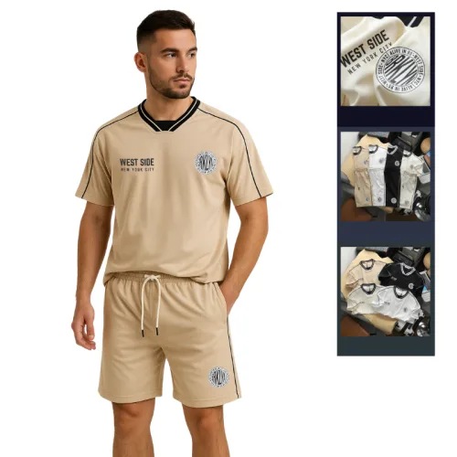 Set Bộ Nam - Set Bộ Áo Thun Nam Cổ Tròn In Logo Trước Ngực & Quần Short Phối Sọc Đen Trẻ Trung Bigsize