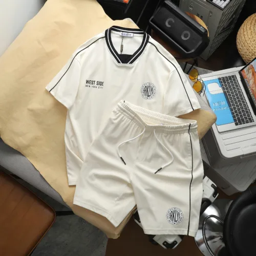 Set Bộ Nam - Set Bộ Áo Thun Nam Cổ Tròn In Logo Trước Ngực & Quần Short Phối Sọc Đen Trẻ Trung Bigsize