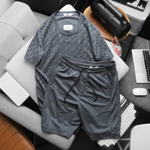 Set Bộ Nam Quần Short Áo Tay Ngắn In Logo Chìm Cao Cấp