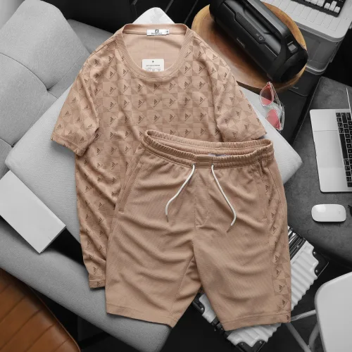 Set Bộ Nam Quần Short Áo Tay Ngắn In Logo Chìm Cao Cấp