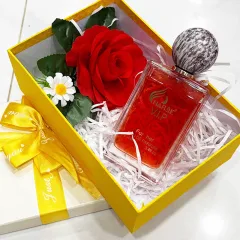 Set Hộp Quà Tặng Chữ Nhật Lớn Nước Hoa Nữ Charme Vip 100ml - Hộp Hoa Rơm Nhiều Màu
