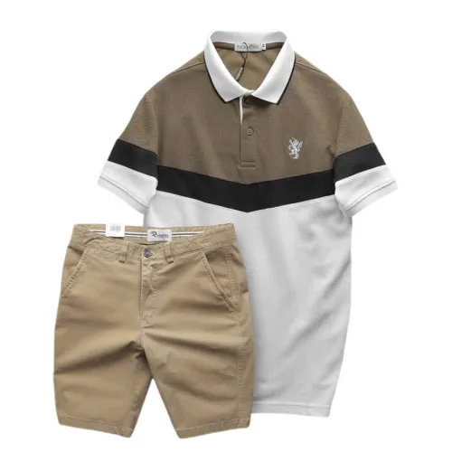 Set Đồ Nam Áo Polo Phối Ba Màu Thêu Logo Trước Ngực + Quần Short Kaki Nam Cao Cấp (Có Size 3x)