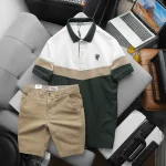 Set Đồ Nam Áo Polo Phối Ba Màu Thêu Logo Trước Ngực + Quần Short Kaki Nam Cao Cấp (Có Size 3x)