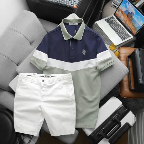 Set Đồ Nam Áo Polo Phối Ba Màu Thêu Logo Trước Ngực + Quần Short Kaki Nam Cao Cấp (Có Size 3x)