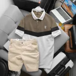 Set Đồ Nam Áo Polo Phối Ba Màu Thêu Logo Trước Ngực + Quần Short Kaki Nam Cao Cấp (Có Size 3x)
