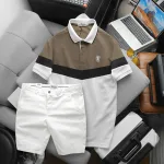 Set Đồ Nam Áo Polo Phối Ba Màu Thêu Logo Trước Ngực + Quần Short Kaki Nam Cao Cấp (Có Size 3x)