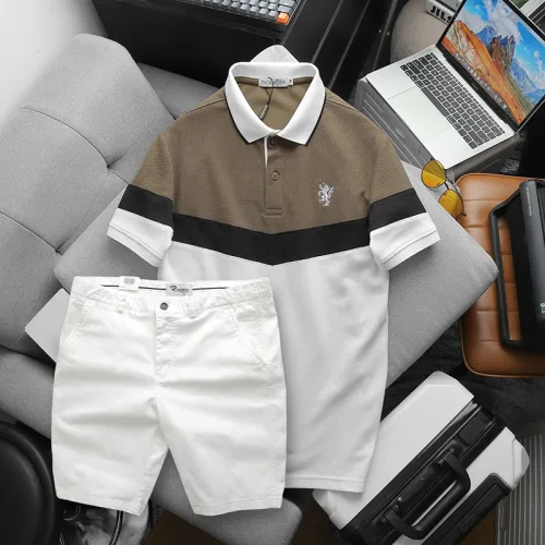 Set Đồ Nam Áo Polo Phối Ba Màu Thêu Logo Trước Ngực + Quần Short Kaki Nam Cao Cấp (Có Size 3x)