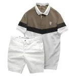 Set Đồ Nam Áo Polo Phối Ba Màu Thêu Logo Trước Ngực + Quần Short Kaki Nam Cao Cấp (Có Size 3x)