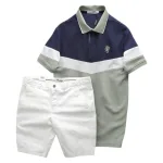 Set Đồ Nam Áo Polo Phối Ba Màu Thêu Logo Trước Ngực + Quần Short Kaki Nam Cao Cấp (Có Size 3x)
