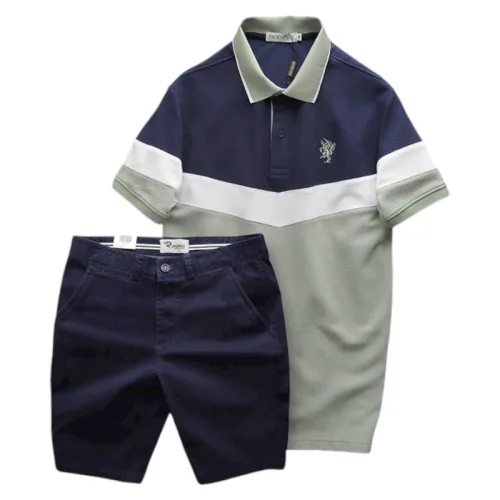 Set Đồ Nam Áo Polo Phối Ba Màu Thêu Logo Trước Ngực + Quần Short Kaki Nam Cao Cấp (Có Size 3x)