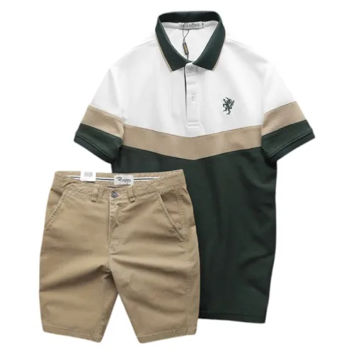 Set Đồ Nam Áo Polo Phối Ba Màu Thêu Logo Trước Ngực + Quần Short Kaki Nam Cao Cấp (Có Size 3x)