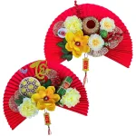 Set Quạt Giấy Lớn - Quạt Xếp Đỏ Trang Trí Tết
